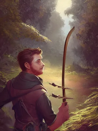 Prompt: a handsome lad, holding a adorned cane. walking in a rural area. intricate, elegant, highly detailed, digital painting, artstation, concept art, sharp focus, illustration, by justin gerard and artgerm, 8 k