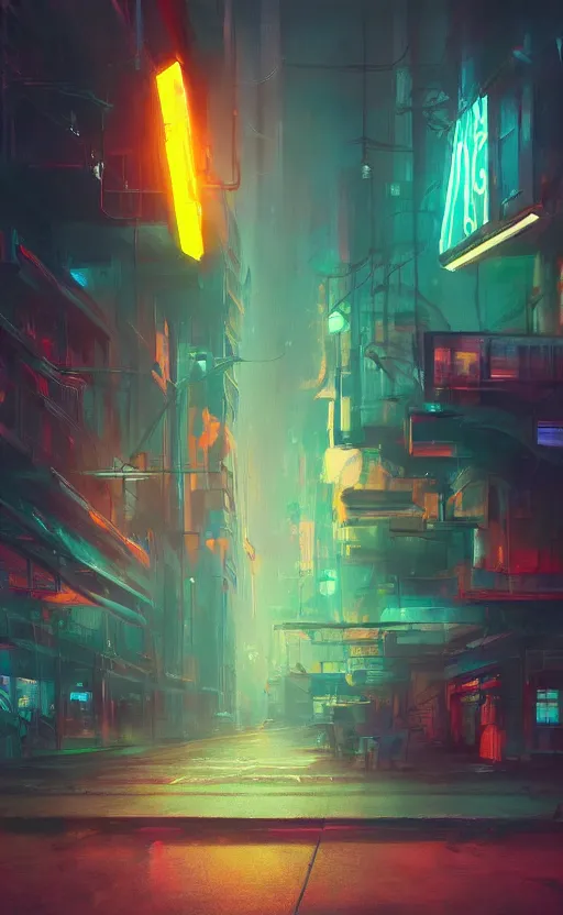 Image similar to a blurry neon sign in the distance, dynamic lighting, photorealistic fantasy concept art, trending on art station, stunning visuals, creative, cinematic, ultra detailed