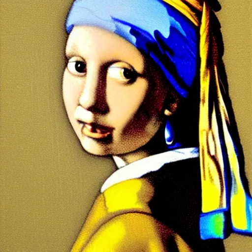 Prompt: a colorful cat with a Pearl Earring by Johannes Vemeer, masterpiece, old master, grand master