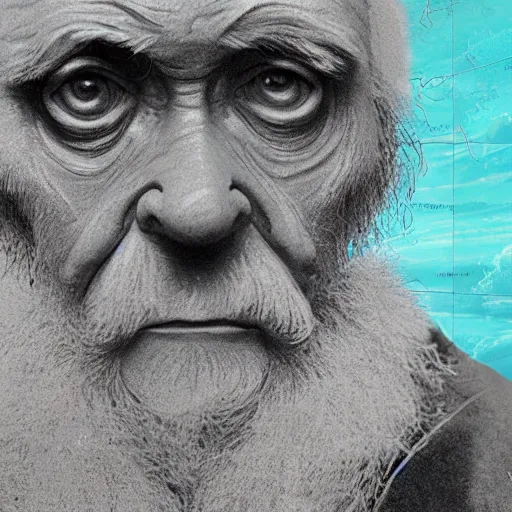 Image similar to charles darwin in a women's bikini realistic 8 k hdr photograph