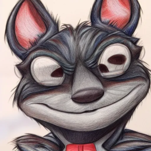 Image similar to colored Pencil drawing of cartoon furry character, highly detailed