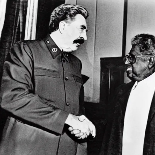 Prompt: stalin shaking hands with thomas sowell