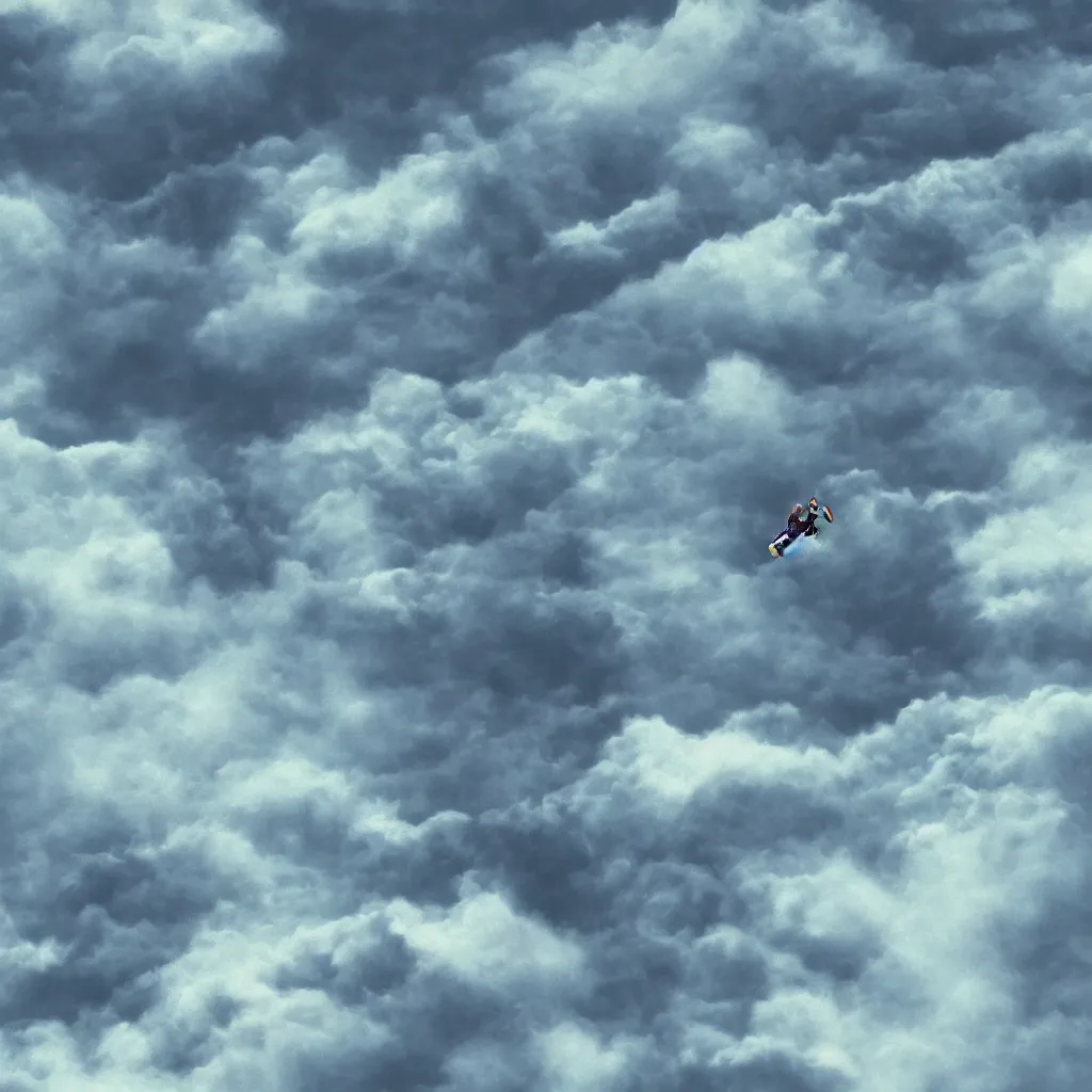 Prompt: a scubadiver floating above the clouds, closeup, digital illustration