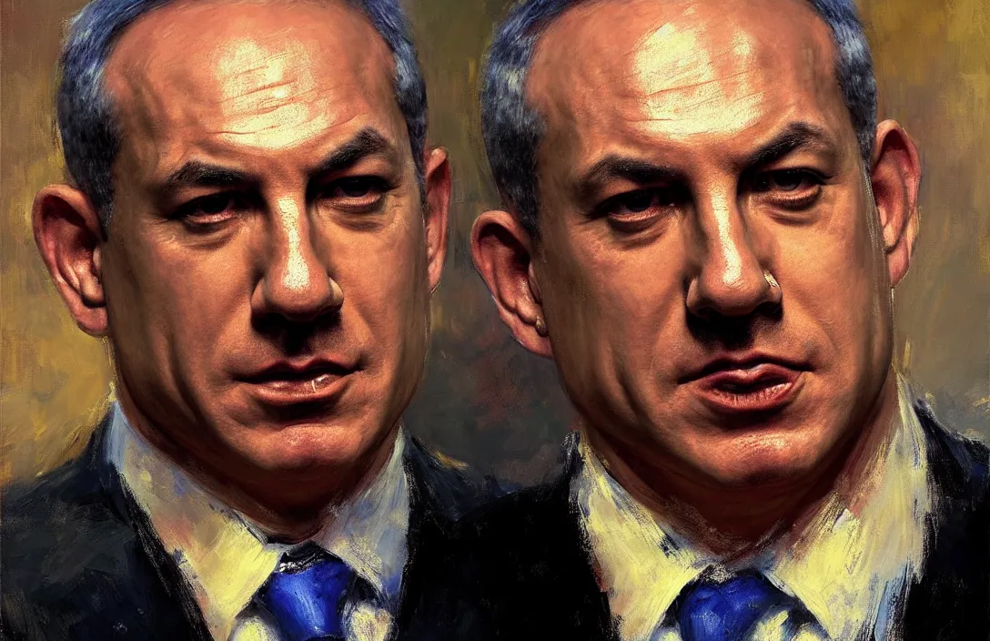 Image similar to portrait of benjamin netanyahu!!!!!!!!!!!!!!!!!!!!!!!!!!!, detailed face, detailed painting,, epic lighting, by ilya repin, phil hale and kent williams