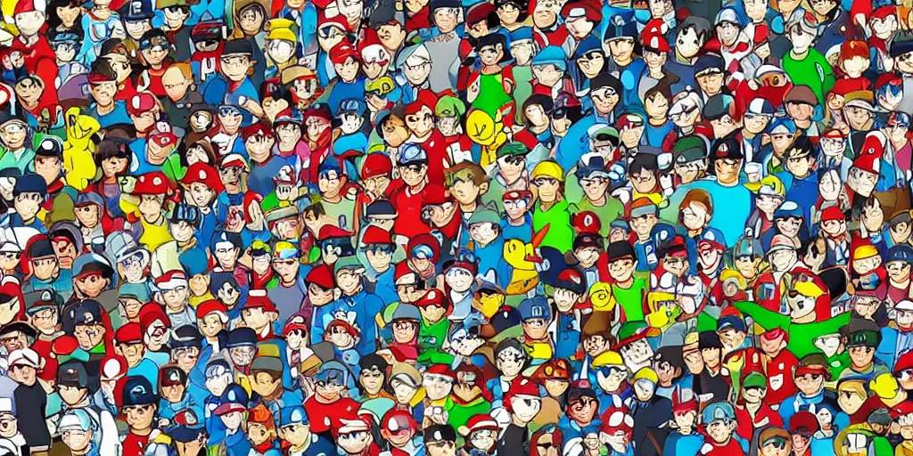 Prompt: find Waldo in a Pokémon city