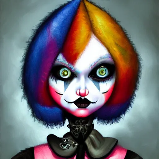 Prompt: goth clown girl, painting, highly detailed, artstation, colorful, beautiful