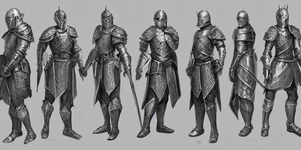 Prompt: medieval knights full body character sheet, beautiful intricate concept art by senior character artist, trending on artstation