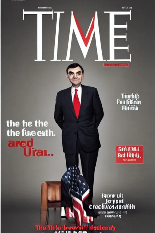 Prompt: mr. bean as us president, journalism photography, time magazine cover, cinematic lighting,