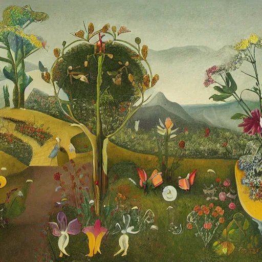 Image similar to garden of early delights painted by andre butzer