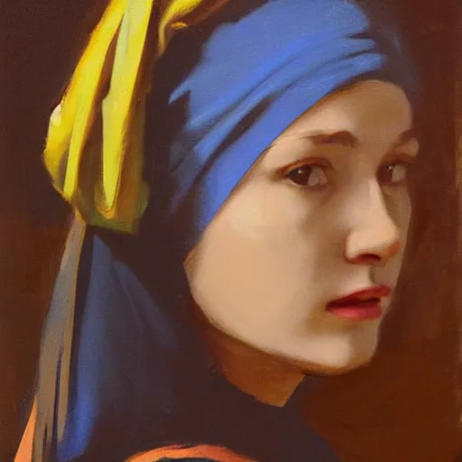 Image similar to greg manchess portrait painting of the girl with the pearl earring with the face of mona lisa, medium shot, asymmetrical, profile picture, organic painting, sunny day, matte painting, bold shapes, hard edges, street art, trending on artstation, by huang guangjian and gil elvgren and gerald brom