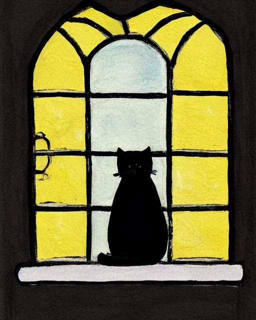 Prompt: sad black cat outside clawing at window, by Tom hammick