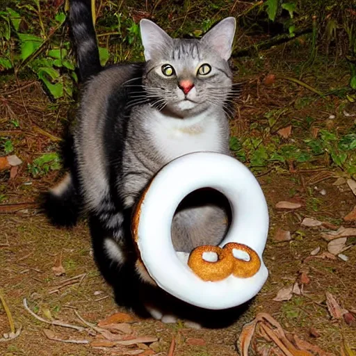Image similar to Cat catching a donut, trail camera footage