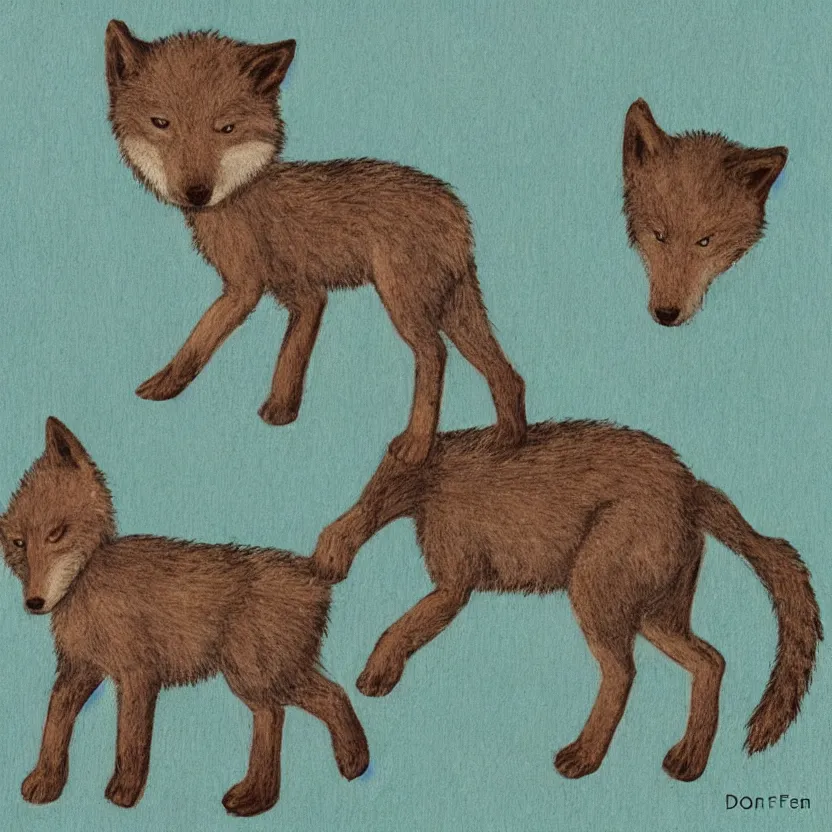 Prompt: one baby wolf on a hill illustrated by Don Freeman in the style of Corduroy