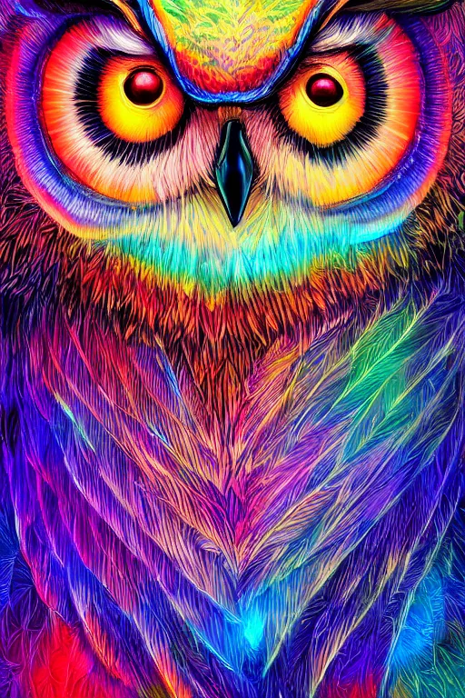 Image similar to glowing owl, beautiful colours, highly detailed, digital art, sharp focus, trending on art station