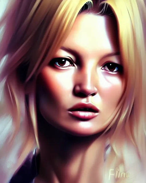 Image similar to portrait of Kate Moss as Anime girl cute-fine-face, full body! pretty face, realistic shaded Perfect face, fine details. Anime. realistic shaded lighting by Ilya Kuvshinov Giuseppe Dangelico Pino and Michael Garmash and Rob Rey