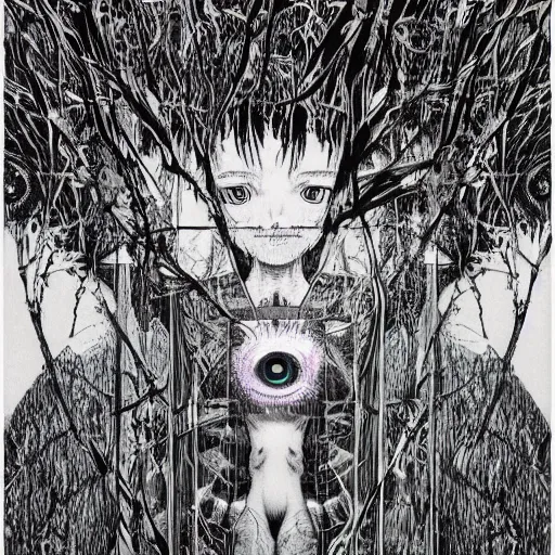 Image similar to forest of eyeballs eternal staring gazing looking seeing illusionary psychedelic horror art scary by victo ngai shintaro kago junji ito shintaro kago apophasis hyperrealism photo - realistic yoji shinkawa apophasis