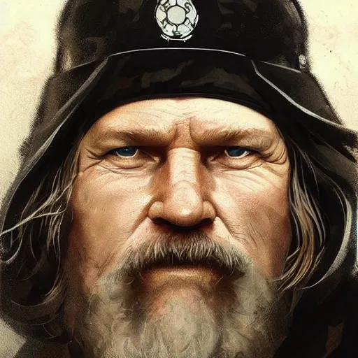 Image similar to portrait of a man by greg rutkowski, he looks like jeff bridges, wearing the military uniform of the corellian confederation, star wars expanded universe, he is about 5 0 years old, highly detailed portrait, digital painting, artstation, concept art, smooth, sharp foccus ilustration, artstation hq