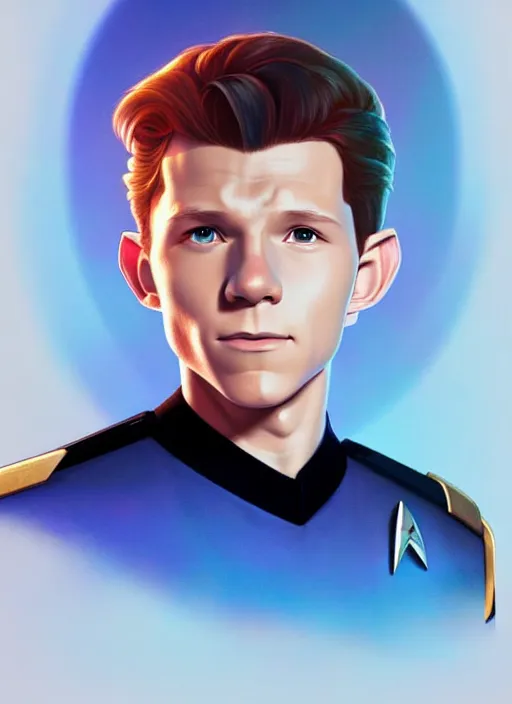 Prompt: cute star trek officer tom holland, natural lighting, path traced, highly detailed, high quality, digital painting, by don bluth and ross tran and studio ghibli and alphonse mucha, artgerm