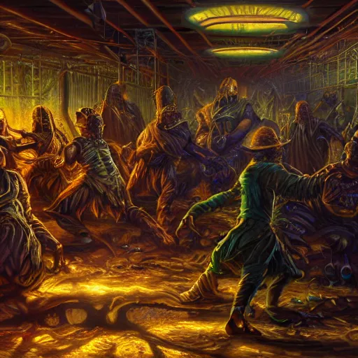 Prompt: evil souls being produced in incomprehensible sweatshop under fluorescent light hell, advanced, photorealistic, realistic, dramatic lighting, fantastic reality, by jeff easley, 8 k resolution