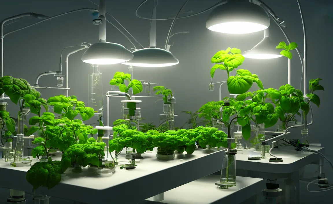 Prompt: plant laboratory, beautiful hydroponics flower, research office, incandescent lamp, futuristic. game cg, hyperdetailed, trending on cgsociety