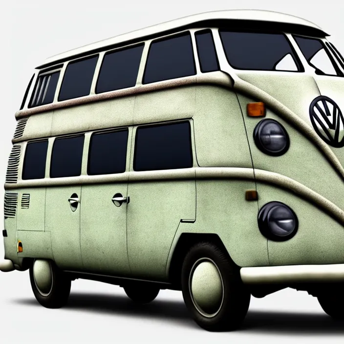 Image similar to ultra - realistic image of an ancient vw bus made of stone