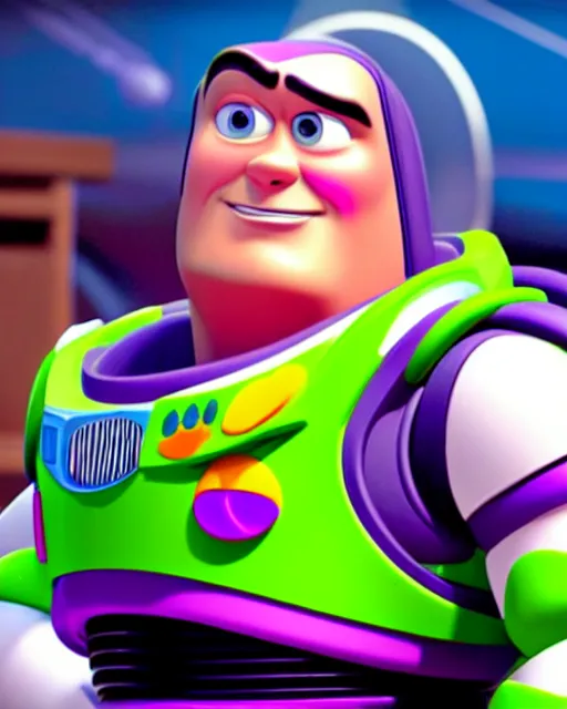 Image similar to Film still close-up shot of Jack black as Buzz Lightyear in the movie Toy Story 3. Photographic, photography