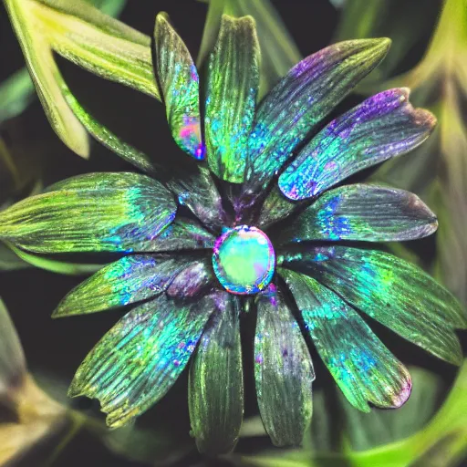 Image similar to a plant with iridescent opals growing from it