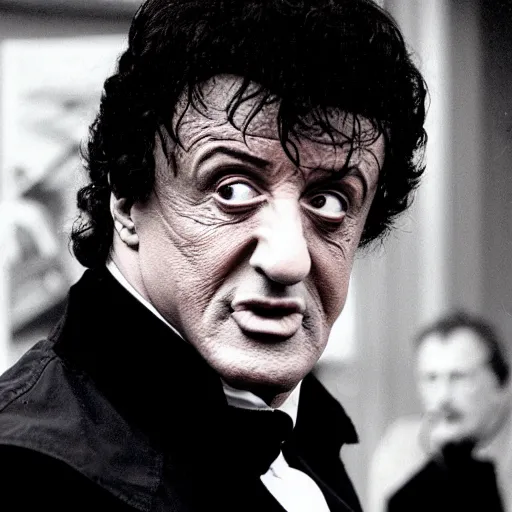 Image similar to sylvester stallone playing edgar allen poe, 8 0 s movie, cinematic, dramatic