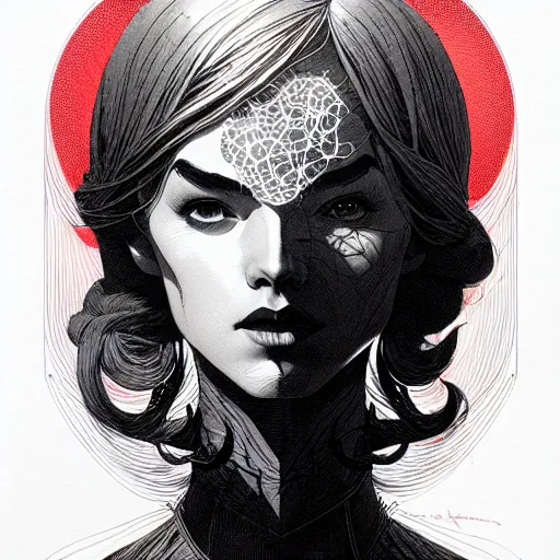 Image similar to medium portrait, diffused light, by killian eng and joe fenton and martin deschambault and conrad roset, inspired by victorian marvel comics, red and grey only, etching, fine, sharp high detail,