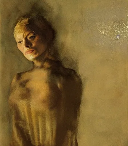 Prompt: a high quality, high detail, portrait of a drag queen by andrew wyeth, moody, melancholic