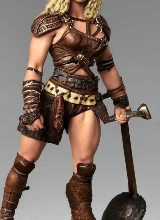 Prompt: Images on the store website, eBay, Full body, Miniature of a very muscular female barbarian warrior, blonde, short hair, dark skin