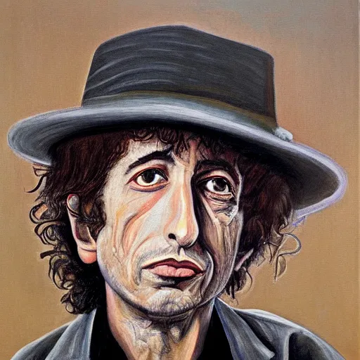 Prompt: portrait of bob dylan, painting by paula rego, high detail, high resolution