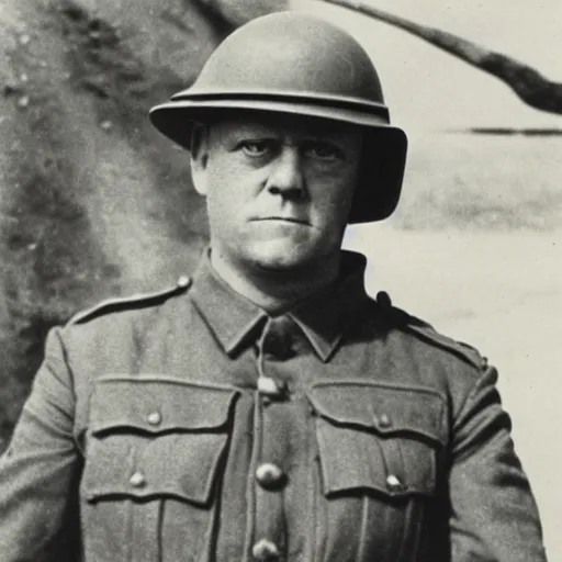 Image similar to hank schrader as a soldier, ww1 trench, war photo, film grain