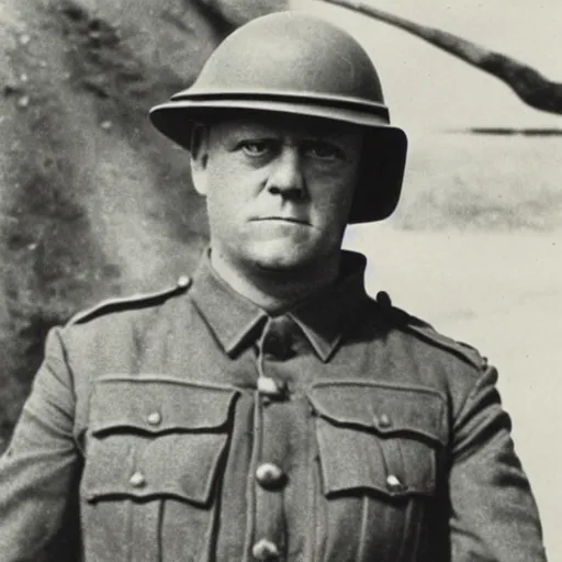 Prompt: hank schrader as a soldier, ww1 trench, war photo, film grain