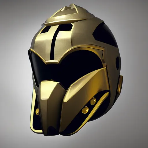 Prompt: centered robot helm black white and gold, anthem, warframe, octane render