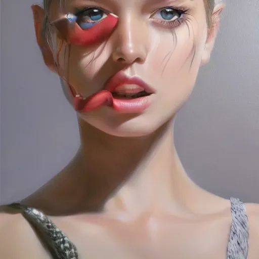 Image similar to masterpiece painting, fine art, portrait, detailled, realistic, artgerm, trending on artstation, splendid, beautiful