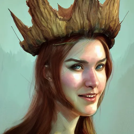 Prompt: doomguy as an attractive young smiling woman wearing a mushroom crown, face portrait, hd shot, digital portrait, beautiful, fantasy art, artstation, comic style, by artgerm, guy denning, jakub rozalski, magali villeneuve and charlie bowater