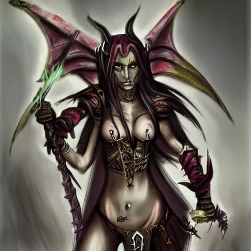 Image similar to dark elf megan kelly sorceress who is summoning a demon in the style of warhammer fantasy : : head and shoulders drawing