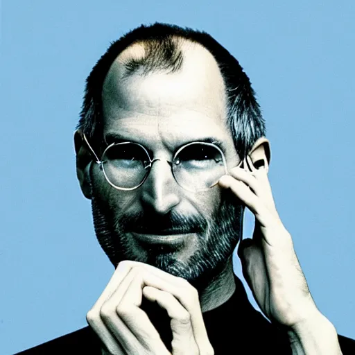 Image similar to portrait of steve jobs listening to rem on his ipod palo alto 1 9 8 8, in thomas ruff style, 3 5 mm ektachrome