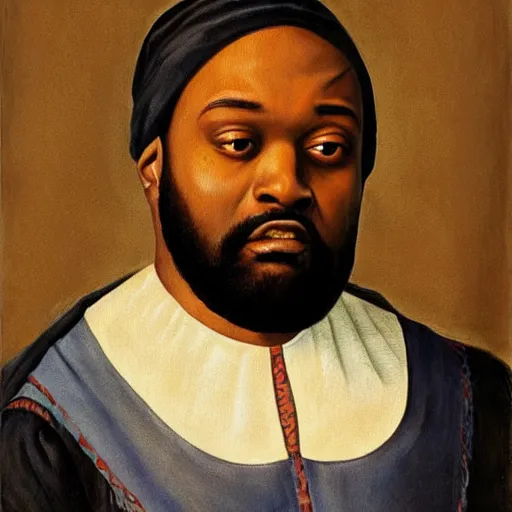 Image similar to a renaissance style portrait painting of Ghostface