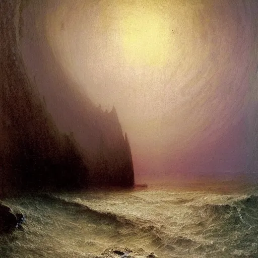 Prompt: the atlantide, by william turner, by beksinski, by caspar david friedrich, oil painting, romantism, realism, limited palette