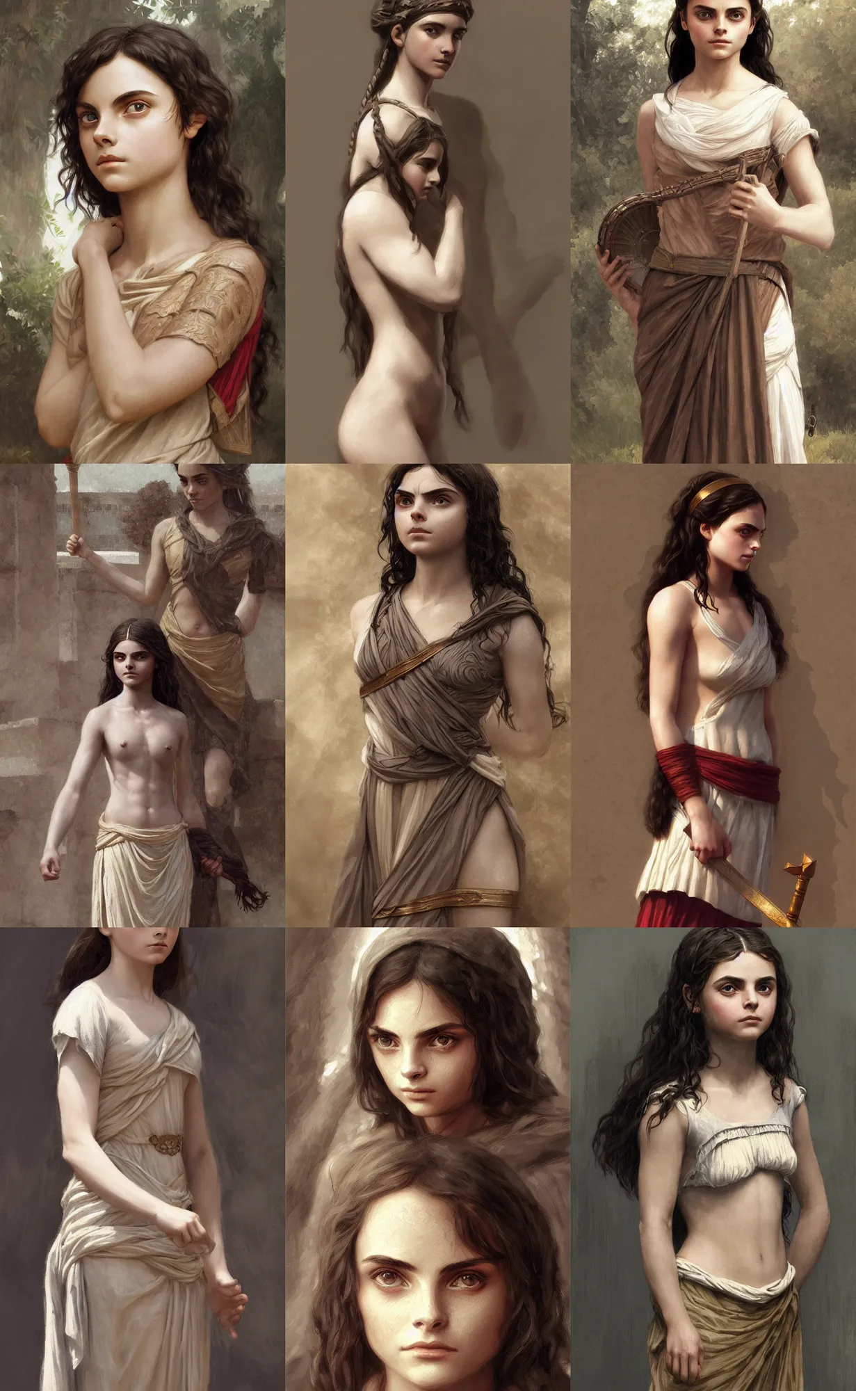 Prompt: dafne keen as ancient greek girl, intricate, elegant, highly detailed, digital painting, artstation, concept art, smooth, sharp focus, illustration, d&d, art by rutkowski, orientalism, bouguereau