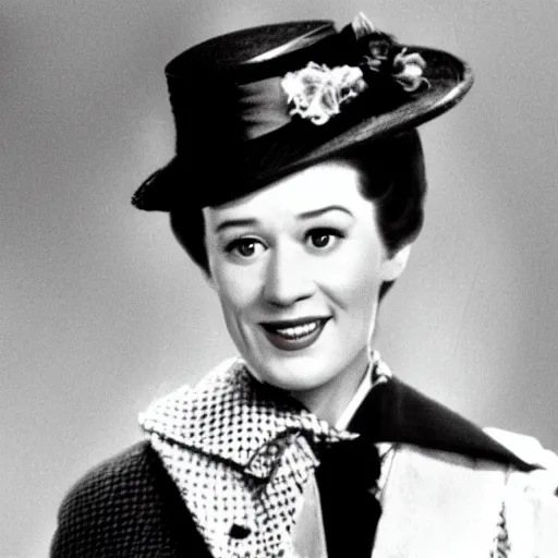 Prompt: A photo of Mary poppins. She is looking at the camera with a slight smile. Full shot camera angle.