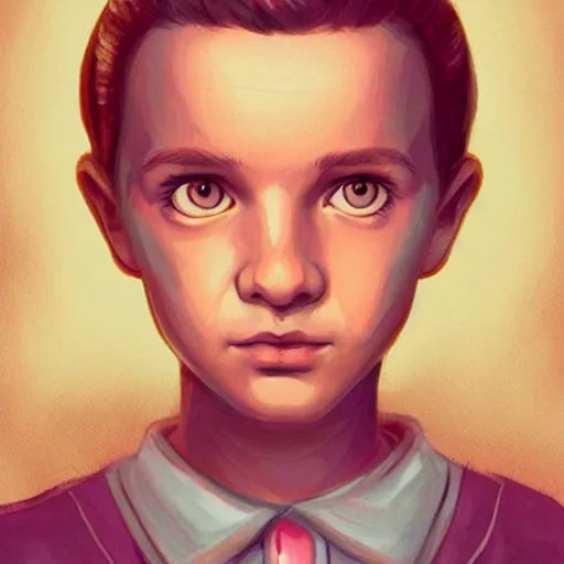 Prompt: a beautiful portrait of Eleven from Stranger things by (((Bowater Charlie))) , fantasy!!! , digital!!!, character,