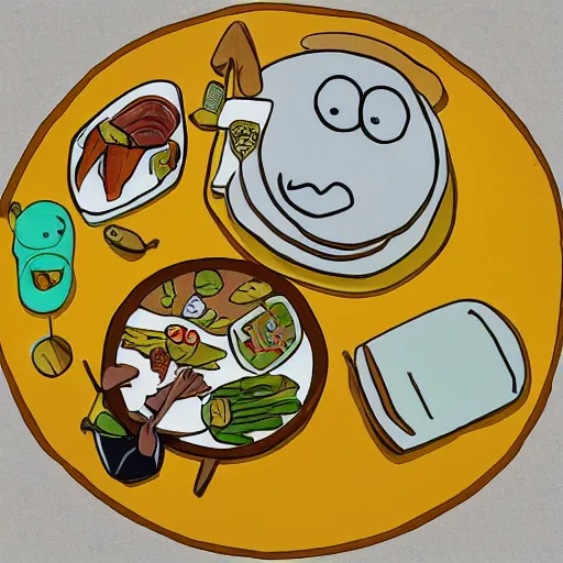 Image similar to Finn and Jake having dinner, layered paper style