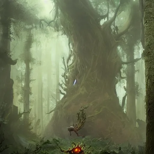 Image similar to a rat creature, in the shape of a ent, in a corrupted forest, by greg rutkowski, trending on art station, highly detailed, magic the gathering, matte painting