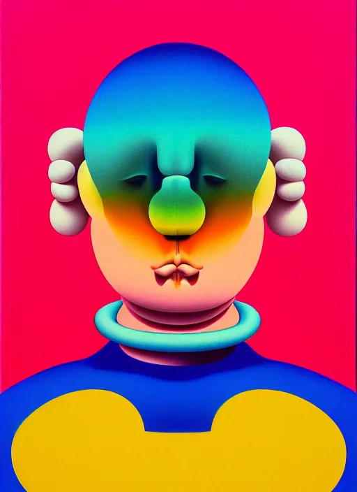 Prompt: person by shusei nagaoka, kaws, david rudnick, airbrush on canvas, pastell colours, cell shaded, 8 k