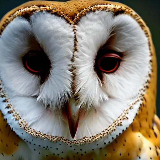 Image similar to a close up portrait of a barn owl's face altered by sickness