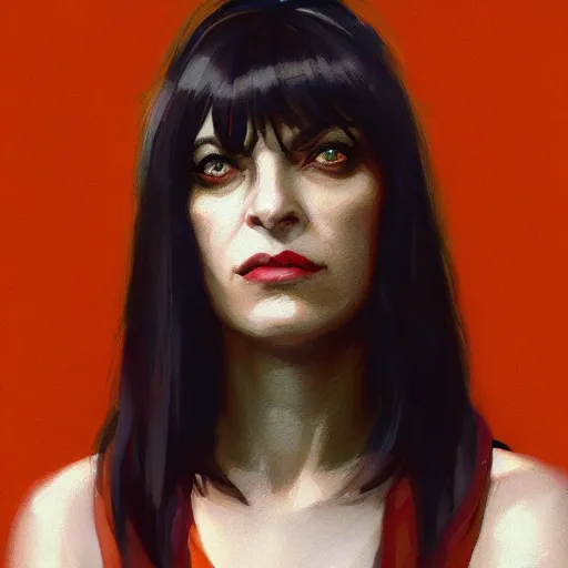 Prompt: a closeup portrait of mia wallace, dramatic light, city background, sunset, high contrast, sharp, painted by stanley lau, painted by greg rutkowski, painted by stanley artgerm, digital art, trending on artstation