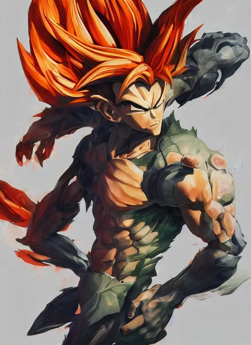 Image similar to semi reallistic gouache gesture painting, by yoshitaka amano, by ruan jia, by Conrad roset, by dofus online artists, detailed anime 3d render of goku super sayian,goku, portrait, cgsociety, artstation, rococo mechanical, Digital reality, sf5 ink style, dieselpunk atmosphere, gesture drawn